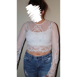 Tobi White Lace Crop Top